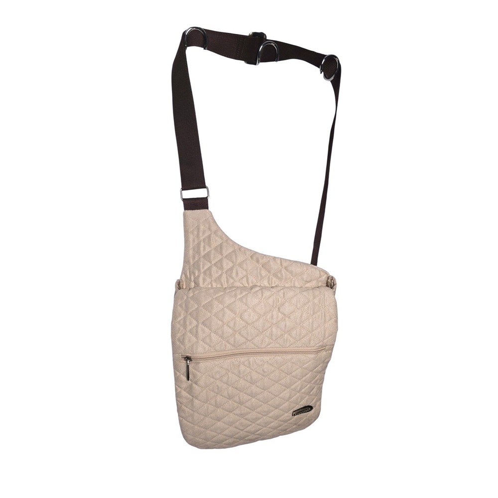Travelon Quilted Crossbody Bag Beige Shoulder Bag Adjustable Strap Travel Purse